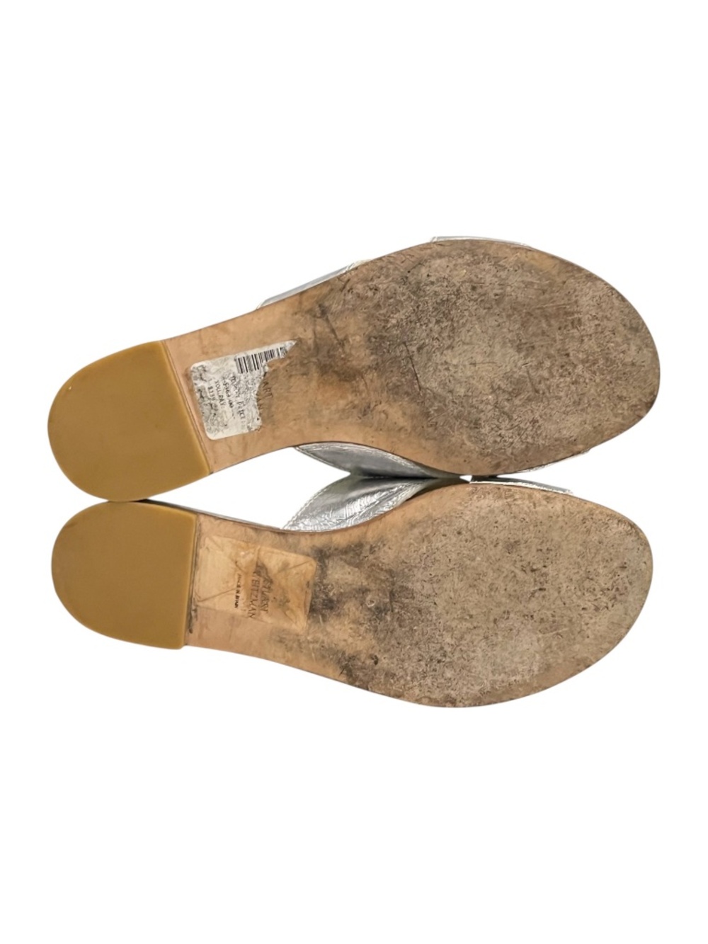 Stuart Weitzman Byway Slides Silver Metallic Leather Flat Sandals 7 - Picture 7 of 13